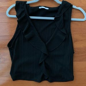Zara V-neck Black Ruffle Tank Small